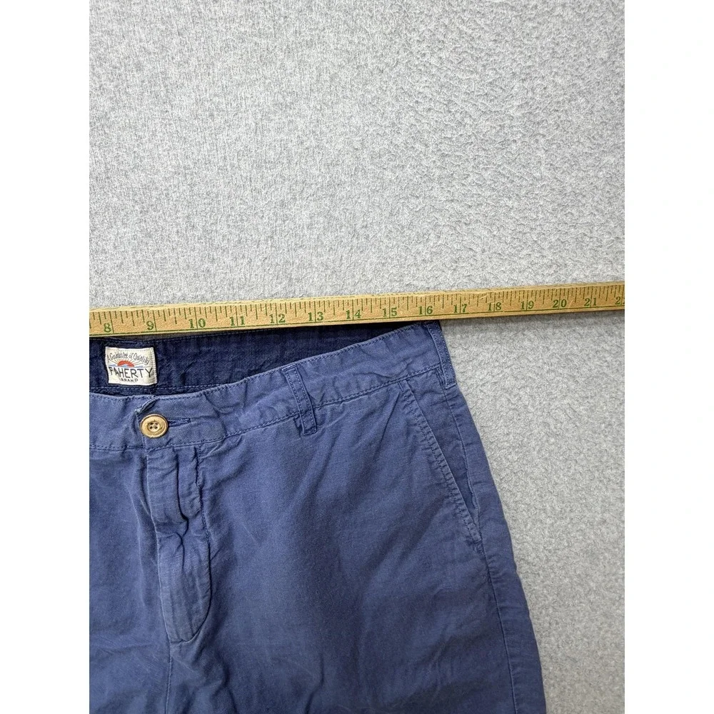 Faherty Shorts Mens 34 Blue Linen Cotton Chino 9 Inseam Lightweight Casual